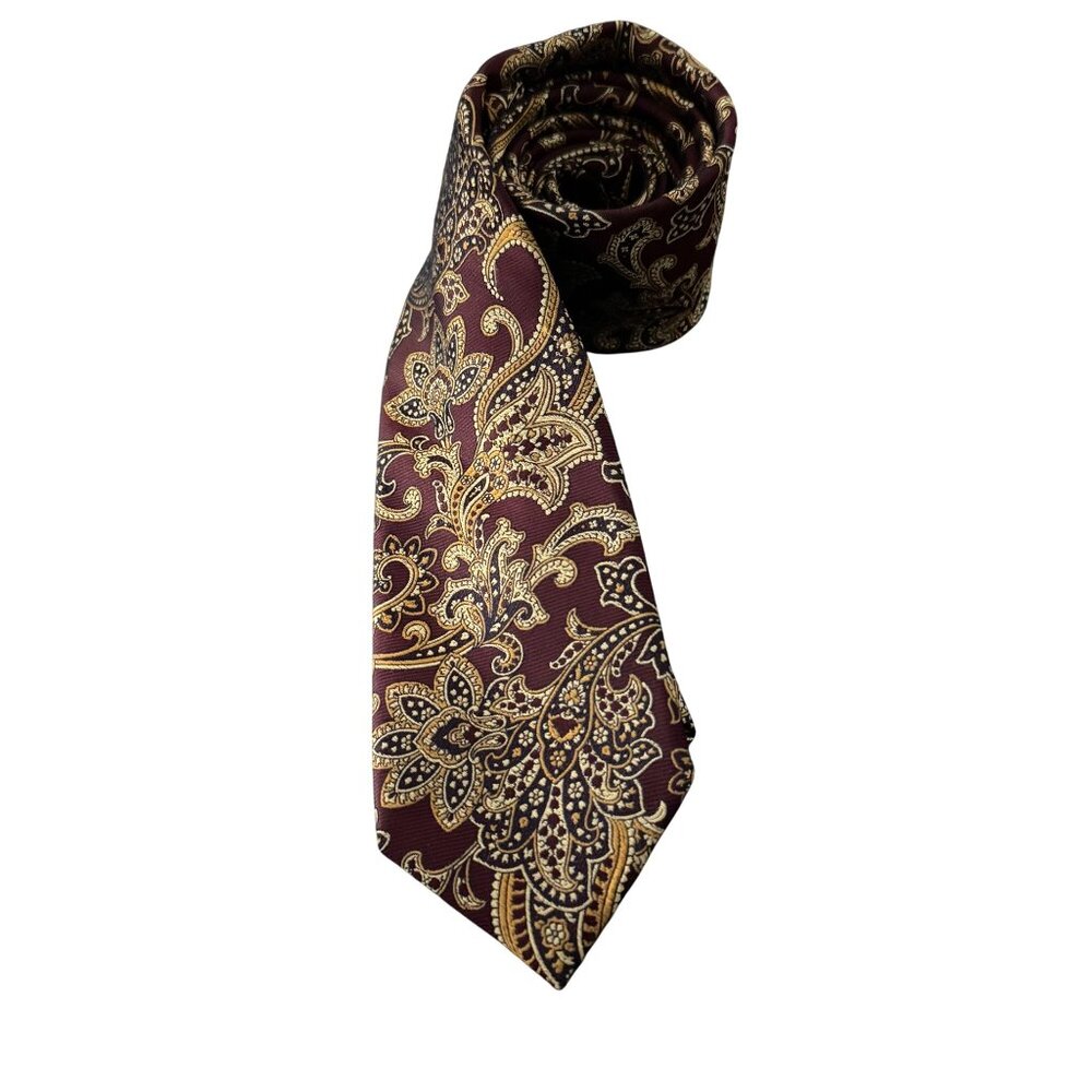 JOS. A. Bank Reserve Mens 100% Silk Necktie In Burgundy Paisley Pattern